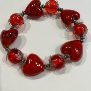 Vintage MURANO Red Glass  stretch bracelet.